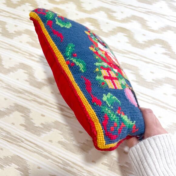 Vintage 11in Needlepoint Nutcracker Christmas Tree Holiday Accent Pillow - Picture 7 of 7